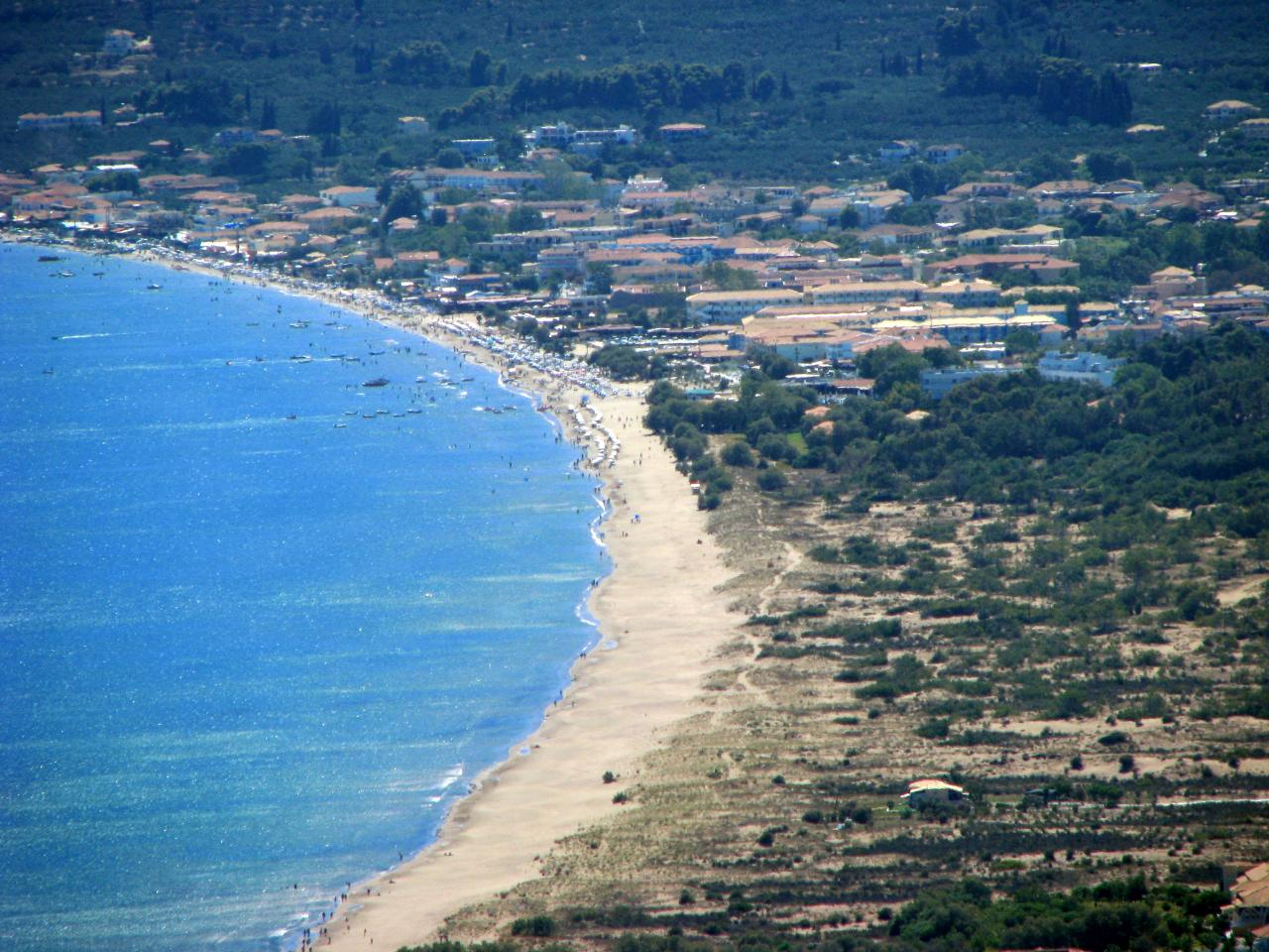 Laganas Beach and Turtle marine park seen from above